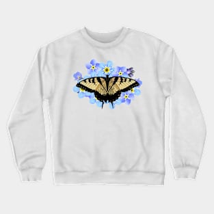 Swallowtail Butterfly On Blue Flowers Crewneck Sweatshirt